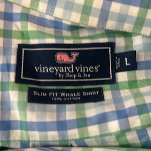 Vineyard Vines Men’s Slim Fit Whale Shirt in Blue & Green Checks, Size L - Picture 7 of 7